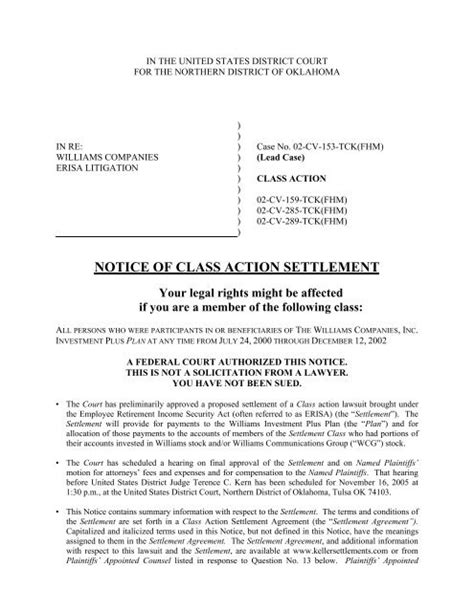 NOTICE OF CLASS ACTION SETTLEMENT 